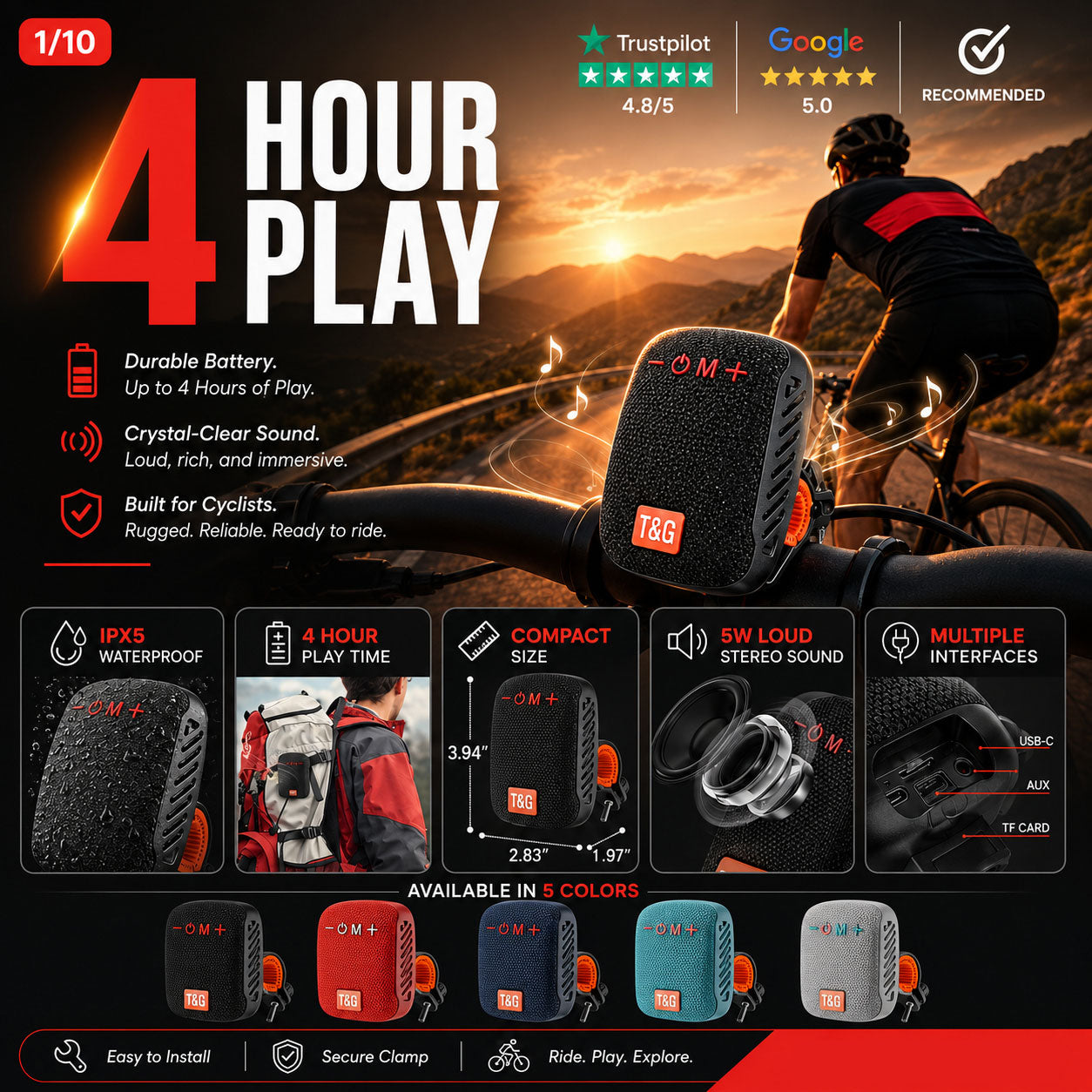 Waterproof Bicycle🚴Bluetooth Speaker with Mounting Bracket-ZDJ