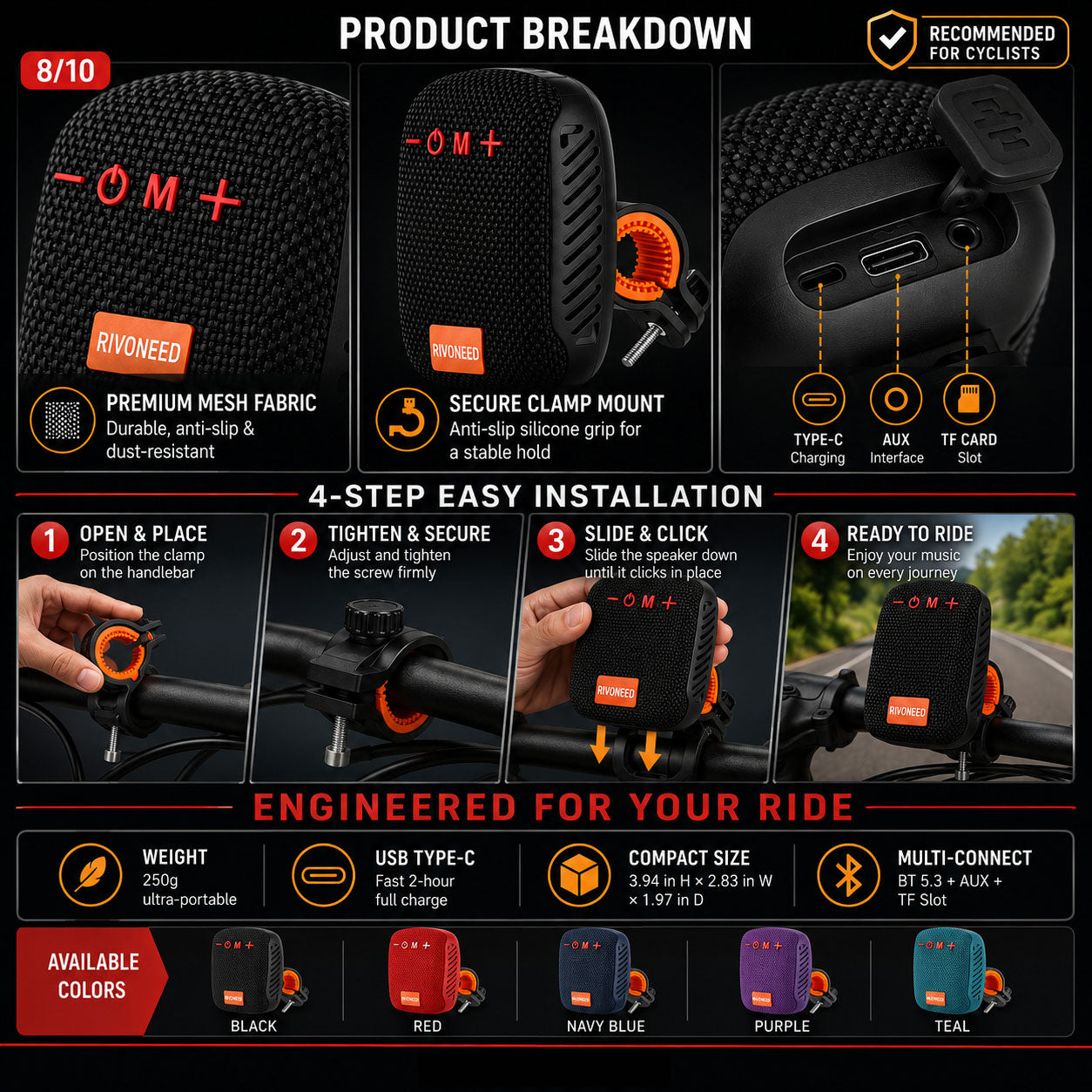 Waterproof Bicycle🚴Bluetooth Speaker with Mounting Bracket-ZDJ