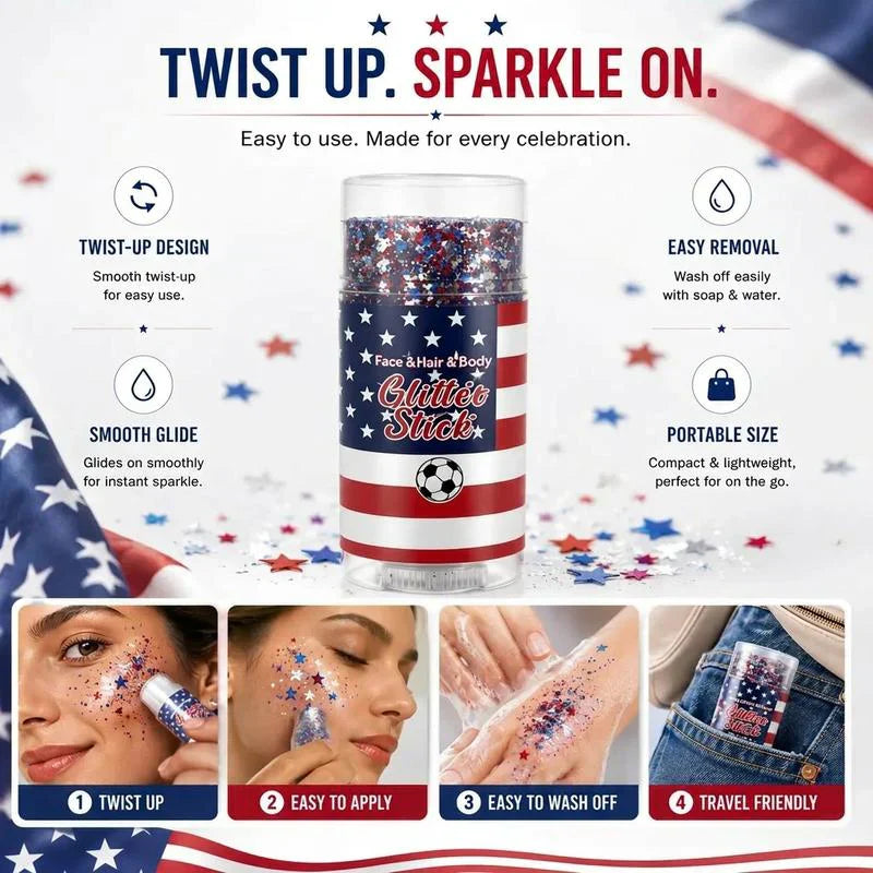 🦅4th of July Glitter Stick✨Red, White & Blue Body & Hair Sparkle.-ZDJ