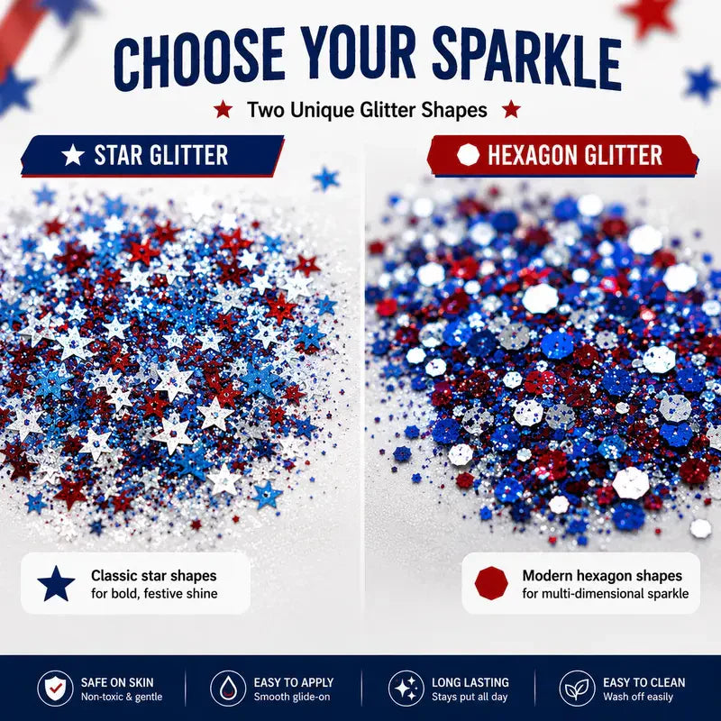 🦅4th of July Glitter Stick✨Red, White & Blue Body & Hair Sparkle.-ZDJ