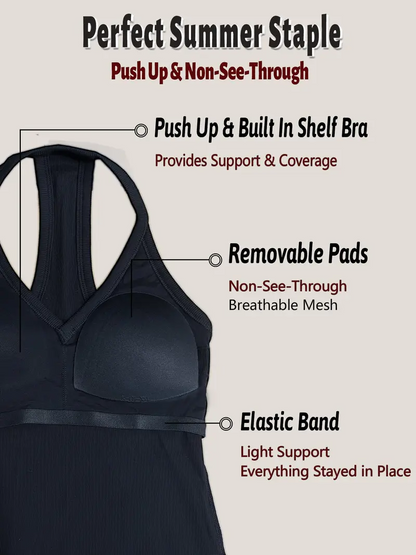 Built-in Bra Ribbed Solid Tank Top-ZDJ