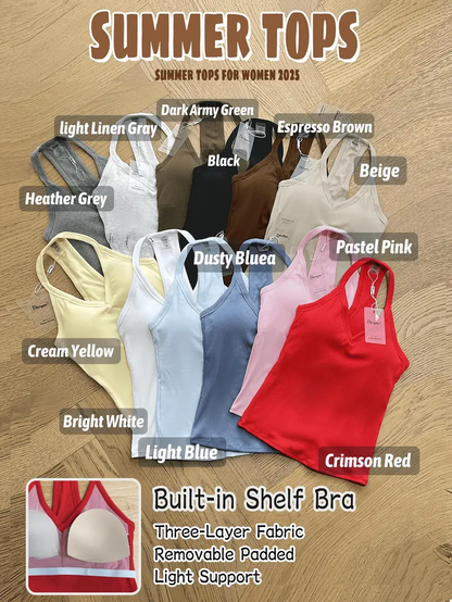 Built-in Bra Ribbed Solid Tank Top-ZDJ