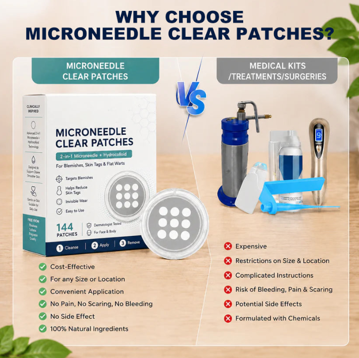 ✨2-in-1 Microneedle & Hydrocolloid Patch🍀| Removes Raised Moles, Acne, Flat Warts & Skin Tags | Helps Improve Wrinkles, Scars & Blemishes | Invisible Patches for Face & Body-ZDJ