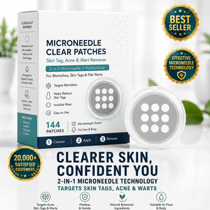 ✨2-in-1 Microneedle & Hydrocolloid Patch🍀| Removes Raised Moles, Acne, Flat Warts & Skin Tags | Helps Improve Wrinkles, Scars & Blemishes | Invisible Patches for Face & Body-ZDJ