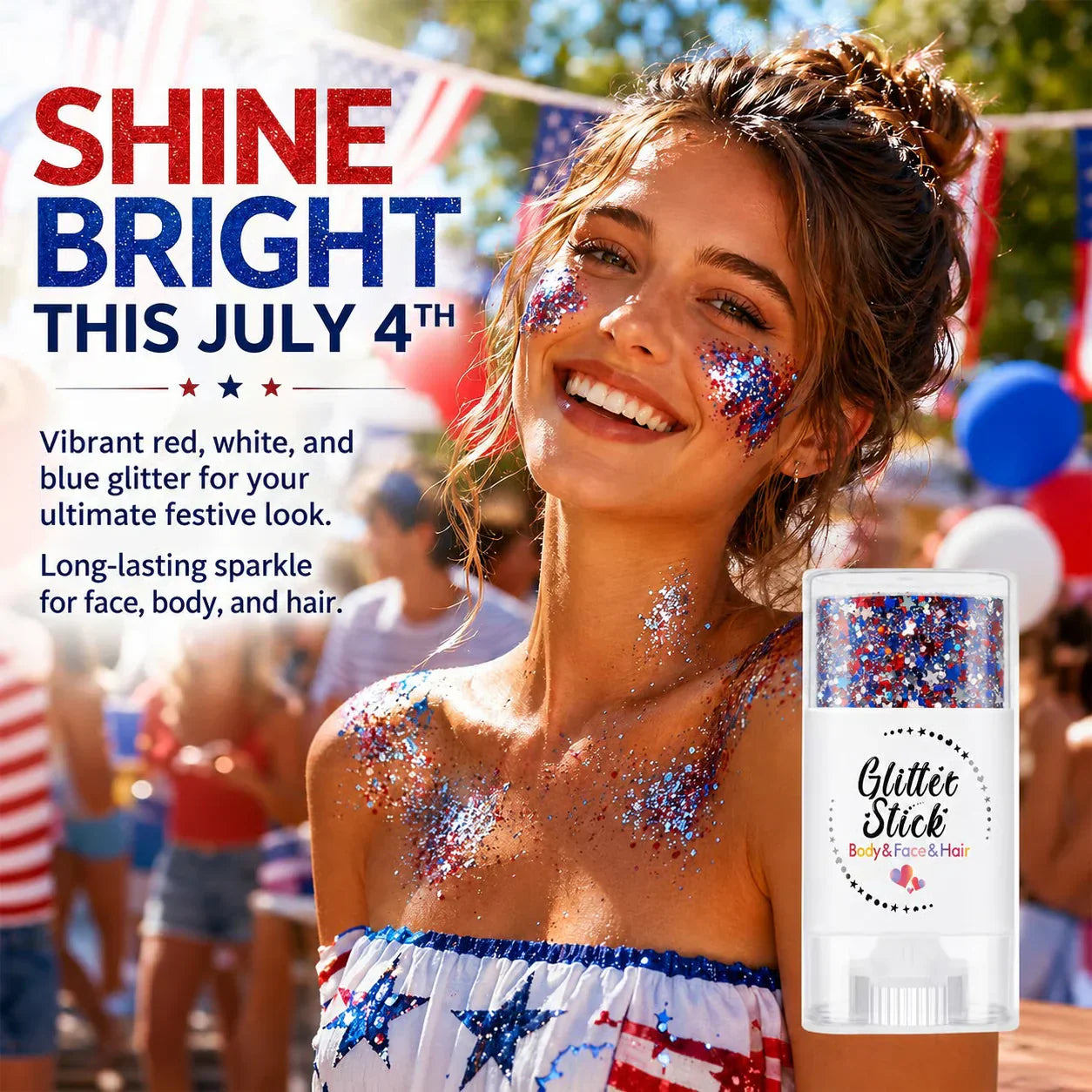 🦅4th of July Glitter Stick✨Red, White & Blue Body & Hair Sparkle.-ZDJ