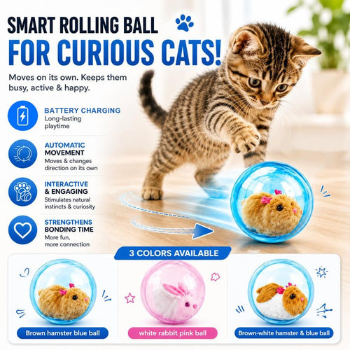Auto-Rolling Ball with Mouse Hands-Free Play for Indoor Cats-ZDJ