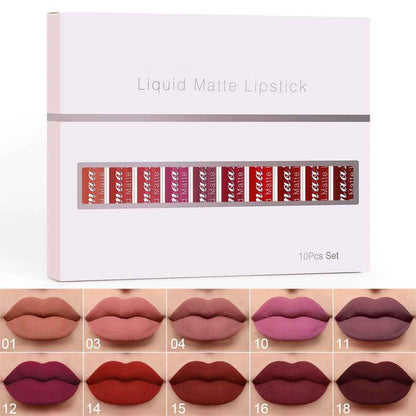 2026 Hot 49% OFF💖10Pcs Liquid Matte Matt Lipstick Set, Long Lasting Lipstick 24 hour Waterproof Lip Gloss-WL