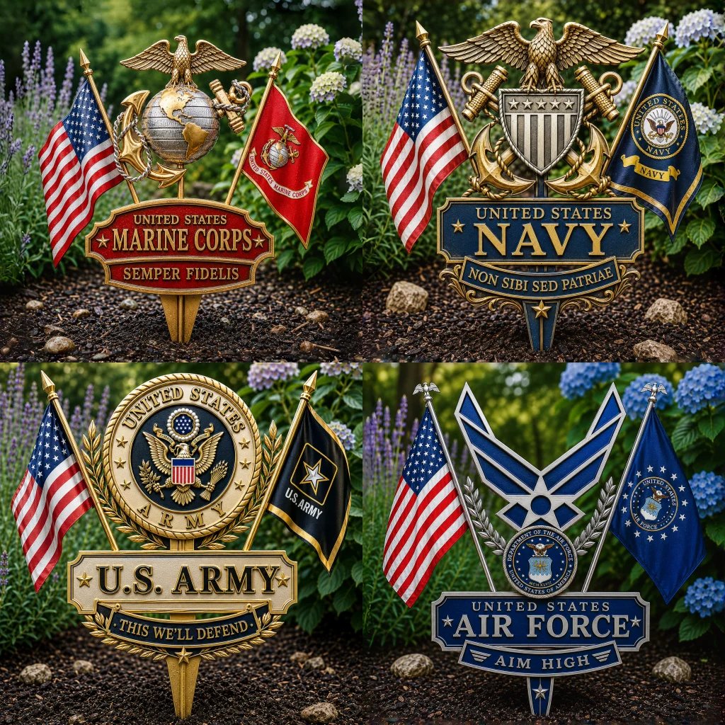 🎖️US Military Branch Tribute Garden Stake Collection-ZDJ
