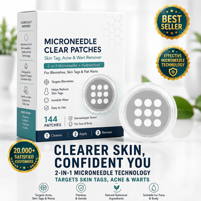 ✨2-in-1 Microneedle & Hydrocolloid Patch🍀| Removes Raised Moles, Acne, Flat Warts & Skin Tags | Helps Improve Wrinkles, Scars & Blemishes | Invisible Patches for Face & Body-CU