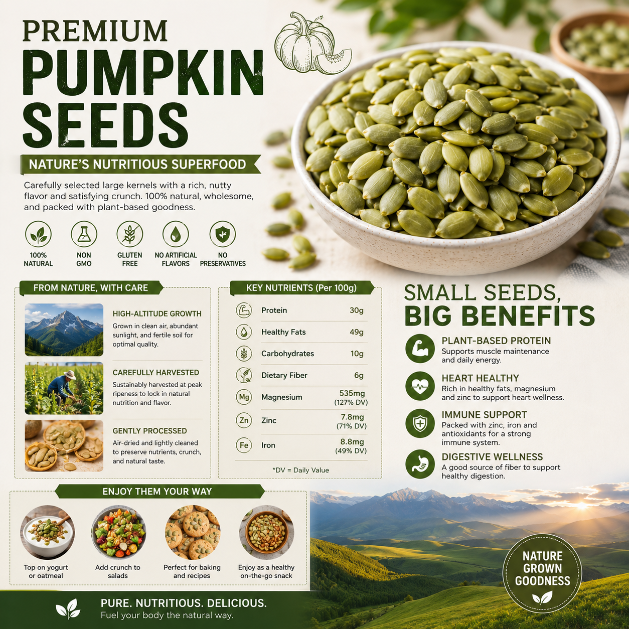 "Premium Roasted Pumpkin Seeds – Crunchy, Healthy, & Perfect for Snacking! 🎃 Limited Time Offer!"-ZDJ