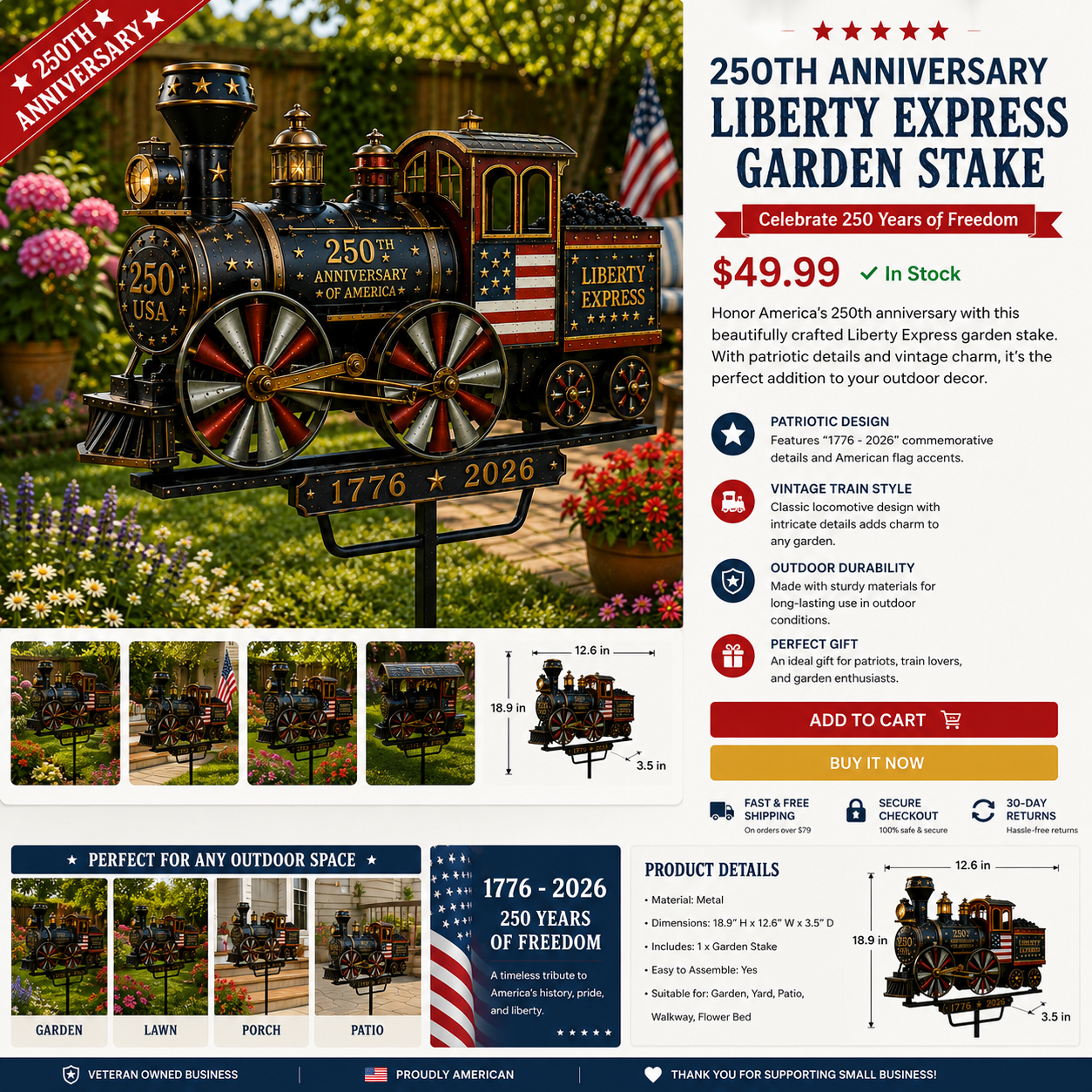 🔥Limited time 55% OFF🔥🚂USA 250 “Liberty Express” Train Garden Wind Spinner -✈️-CU