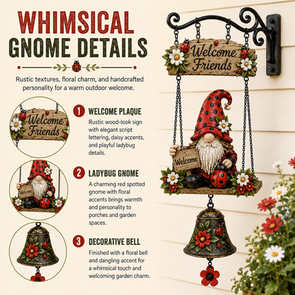 🔥Limited time 60% OFF – Rustic Garden Gnome Bell Outdoor Decor 🐞🌼-CU