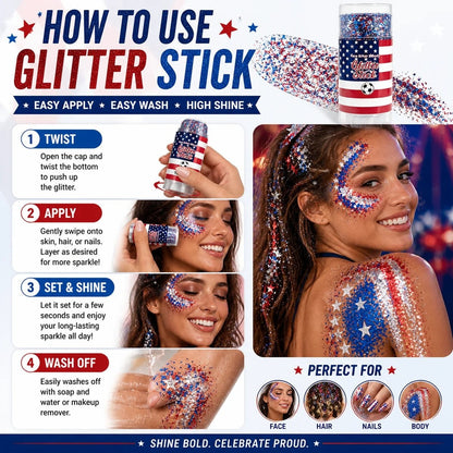 🦅4th of July Glitter Stick✨Red, White & Blue Body & Hair Sparkle.-ZDJ