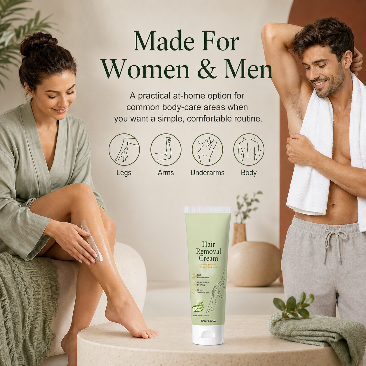 Natural Gentle Hair Removal Cream | For Women & Men, Sensitive Skin-ZDJ