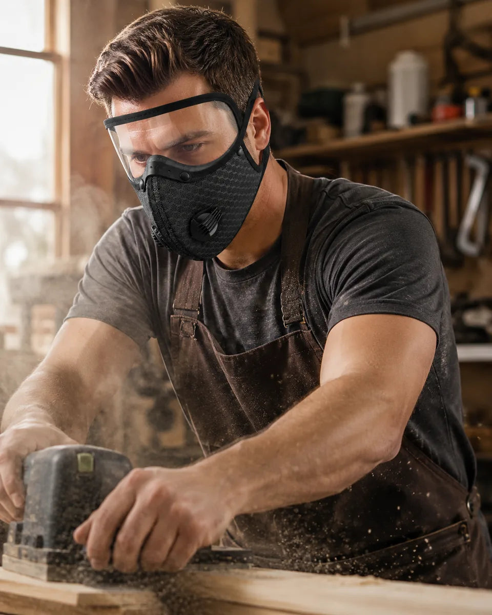 Workshop user wearing protective mask